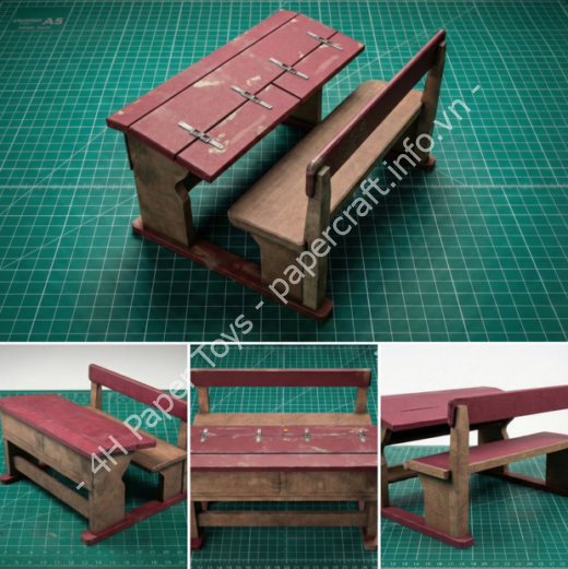 Mô hình giấy Bàn Học Gỗ - đồ chơi giấy thủ công PaperCraft VN
