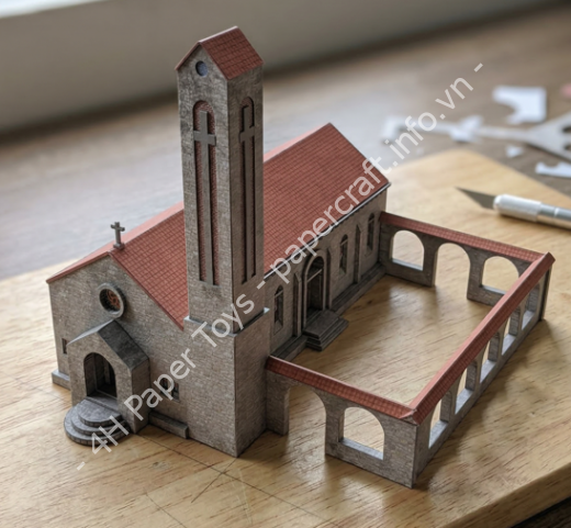 Mô hình giấy Nhà thờ đá Tam Đảo (Beta Version) - đồ chơi giấy thủ công PaperCraft VN