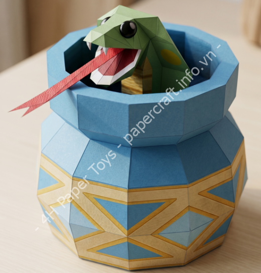 Mô hình giấy Rắn hổ mang chui từ bình gốm - đồ chơi giấy thủ công PaperCraft VN