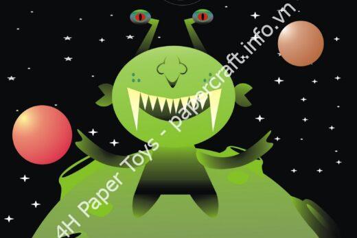 Mô hình giấy Green Alien Monster – Papertoys - ảnh 2 - đồ chơi giấy thủ công PaperCraft VN