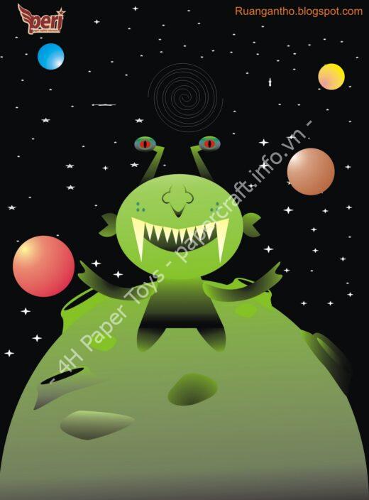 Mô hình giấy Green Alien Monster – Papertoys - ảnh 2 - đồ chơi giấy thủ công PaperCraft VN