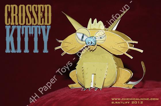 Crossed Kitty - Paper toy with printable template