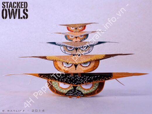 Mô hình giấy Stacked Owls - đồ chơi giấy thủ công PaperCraft VN