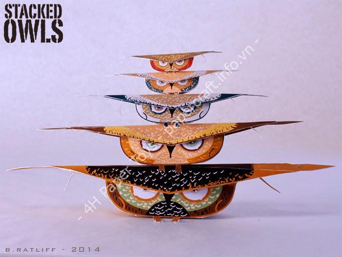 Stacked Owls - Paper Toy with Printable Template