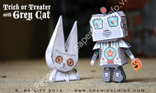 Mô hình giấy Trick or Treater with Grey Cat - đồ chơi giấy thủ công PaperCraft VN