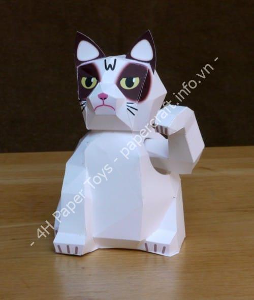 Mô hình giấy Grumpy (un?)lucky cat - đồ chơi giấy thủ công PaperCraft VN