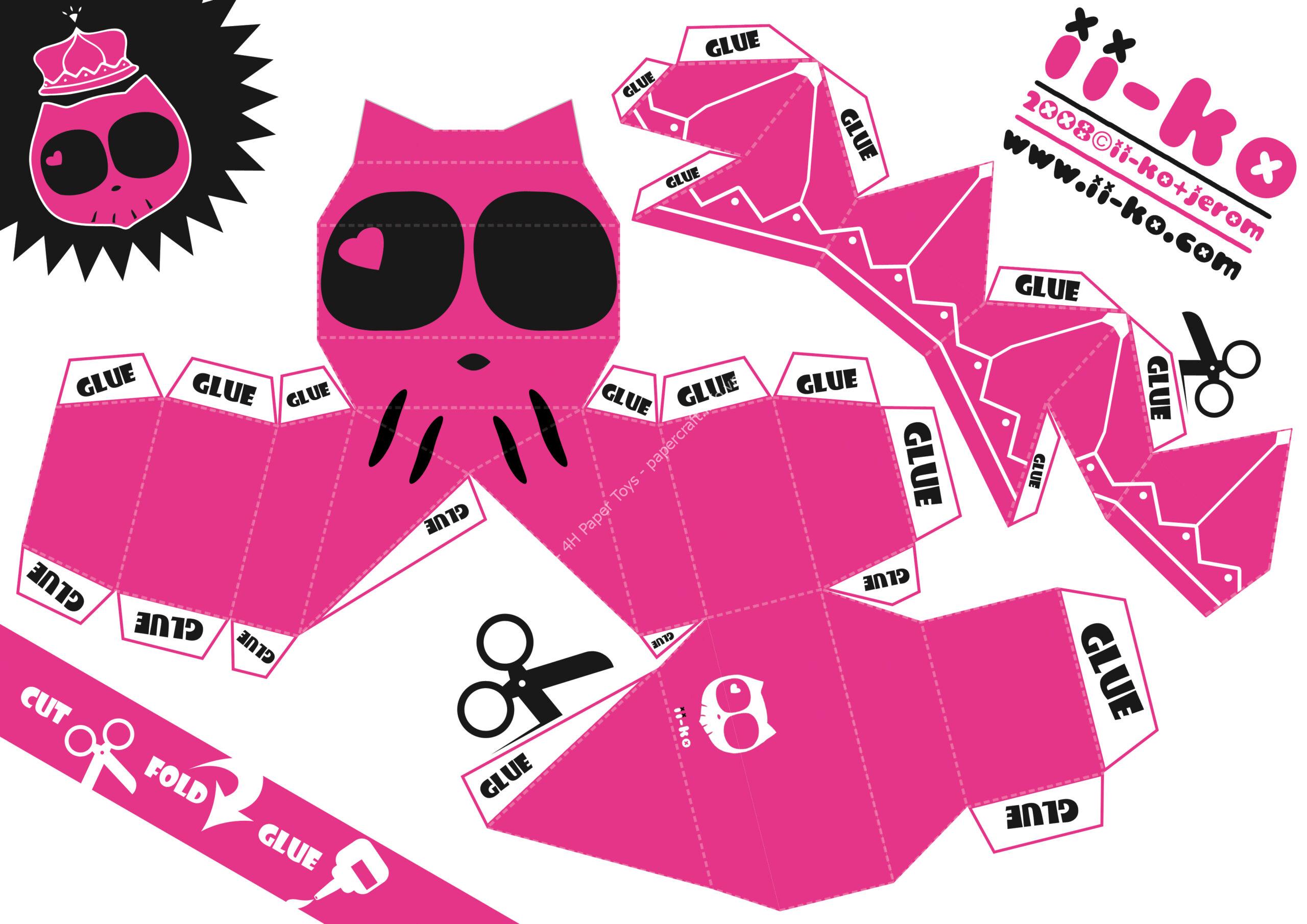 Mô hình giấy Nekroneko - Kitty Iiko+Crown Pink