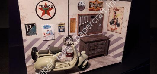 60’s Vespa garage – Paper model 1/18 scale - đồ chơi giấy thủ công PaperCraft VN