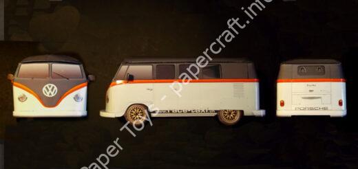 Fred Barnhard’s VW/Porsche T1 Race-taxi: The Porsche Bi-turbo Bus Paper Model - đồ chơi giấy thủ công PaperCraft VN