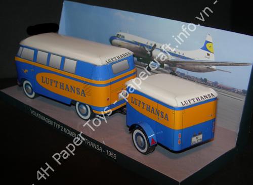 Volkswagen Typ 2 Kombi Lufthansa 1959 - đồ chơi giấy thủ công PaperCraft VN