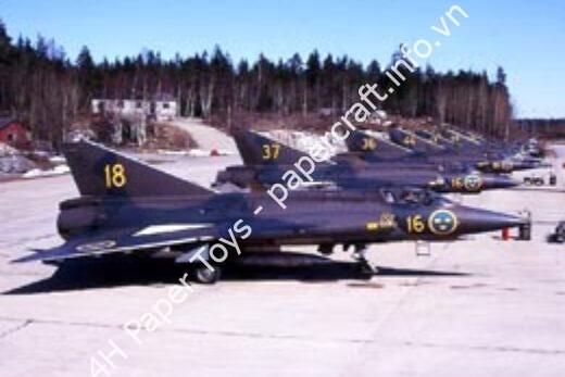 Mô hình giấy Saab Draken – J35A Swedish Air Force, F16 squadron early version - đồ chơi giấy thủ công PaperCraft VN