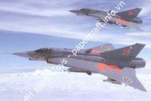 Mô hình giấy Saab Draken – J35F Swedish Air Force, grey F10 squadron, low-visibility livery - đồ chơi giấy thủ công PaperCraft VN