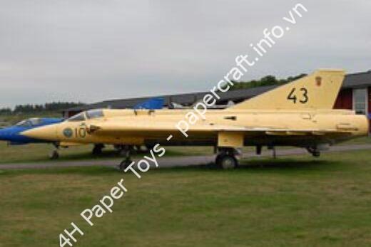 Mô hình giấy Saab Draken – J35F Swedish Air Force, Yellow swordfish F10 squadron, #43 - đồ chơi giấy thủ công PaperCraft VN