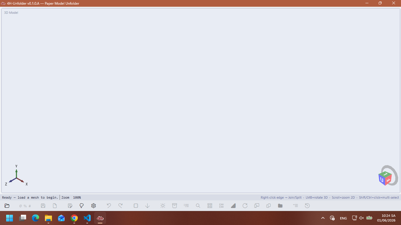 Giao diện phần mềm 4H-Unfolder phiên bản Windows - công cụ unfold mô hình giấy 3D miễn phí